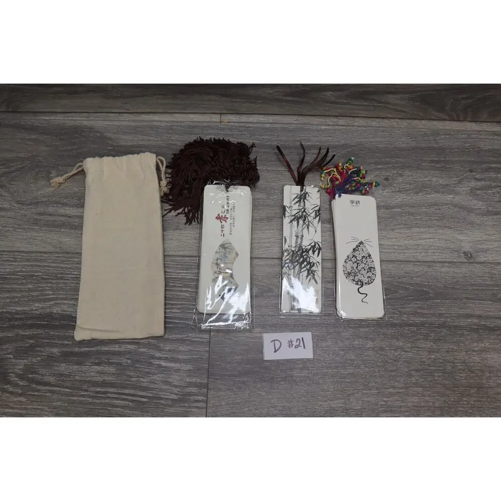 XM Bookmark Chinese Bookmark Set Collection Tassel Fringe Art Drawstring Bag